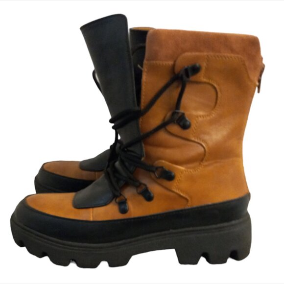 Bamboo Womens Ankle Boots Brown Black Lace Up Combat Snow Size 7 - Picture 2 of 13